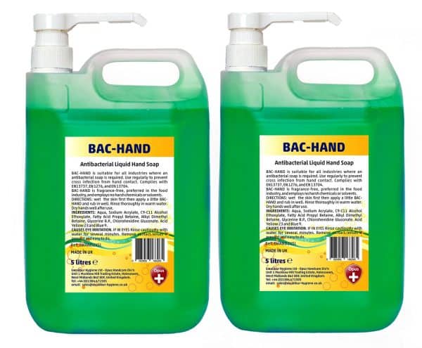 Opus BAC-HAND Antibacterial Liquid Soap - 2 x 5 litres with Pumps BHAND2X5LP